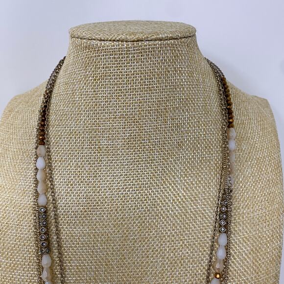 CHLOE + ISABEL Multi-Strand Gemstone Necklace Bead Crystal Glass Gold Tone 32" - Picture 7 of 9